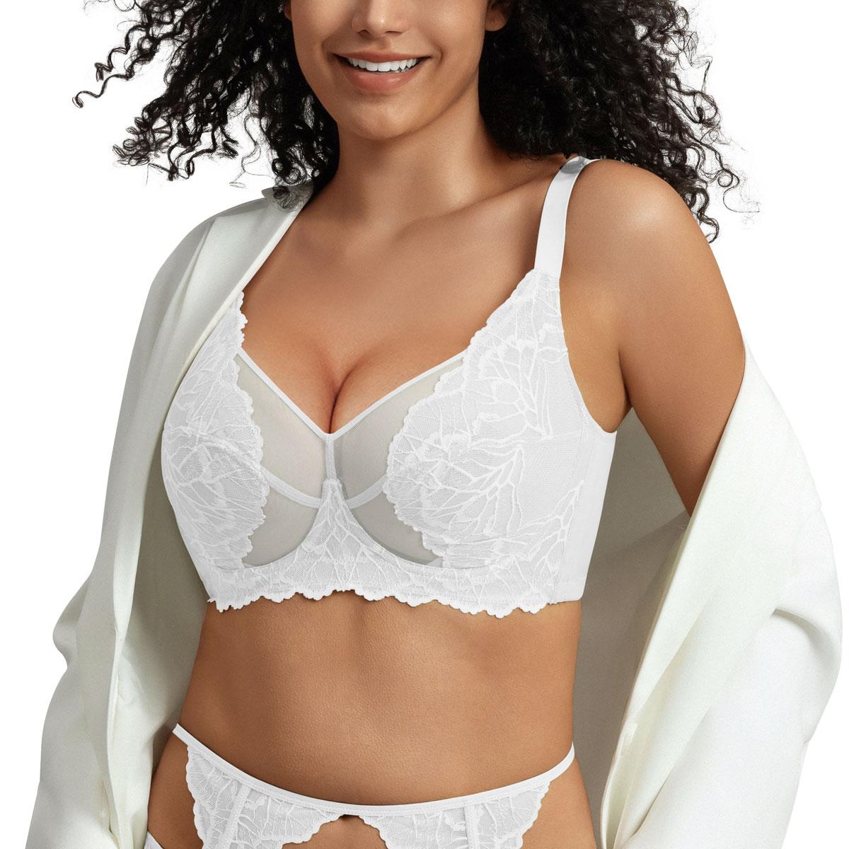 Push Up Underwire Unlined Unpadded Lace Bra Full Coverage Bra