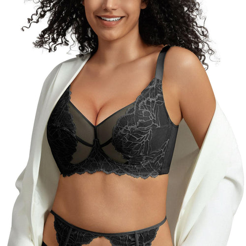 Push Up Underwire Unlined Unpadded Lace Bra Full Coverage Bra